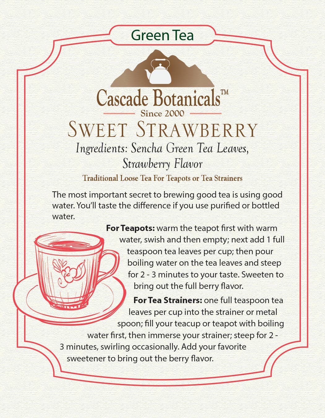 Cascade Teas & Botanicals - Wholesale Loose Tea - Sweet Strawberry Green Tea Loose Pack2