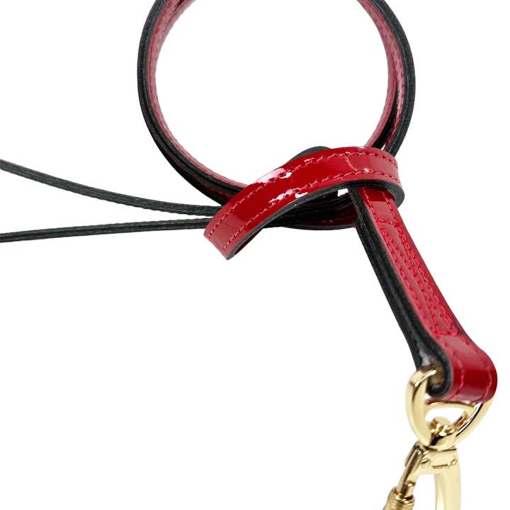 Italian Red Patent Leather Dog Leash in Gold for wholesale by Hartman & Rose