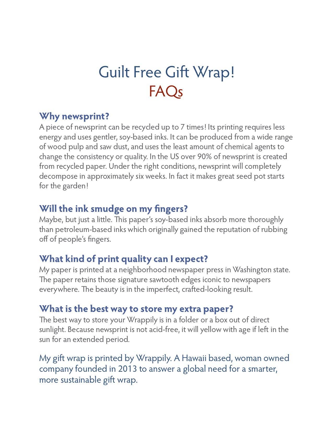 Jahna Vashti - Wholesale Flat Wrap - Eco Gift Wrap / Compostable & Recyclable! / 3 sheets plus gift tags10