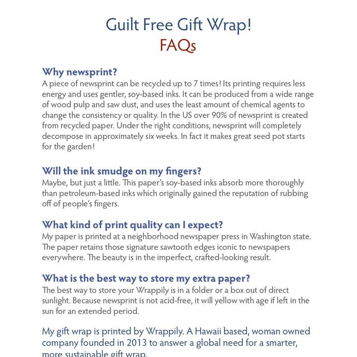 Jahna Vashti - Wholesale Flat Wrap - Eco Gift Wrap / Compostable & Recyclable! / 3 sheets plus gift tags10