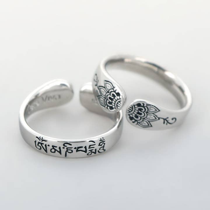 Culture Spot - Wholesale Band/Stacked Ring - Om Mani Padme Hum Sterling Silver Adjustable Ring0