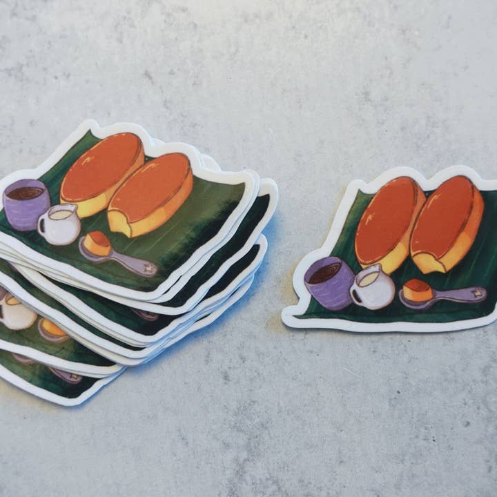 Claudine Castro Art - Wholesale Sticker - Leche Flan Cute Food Stickers, Filipino Dessert Art, Laminated Waterproof Vinyl Laptop Stickers