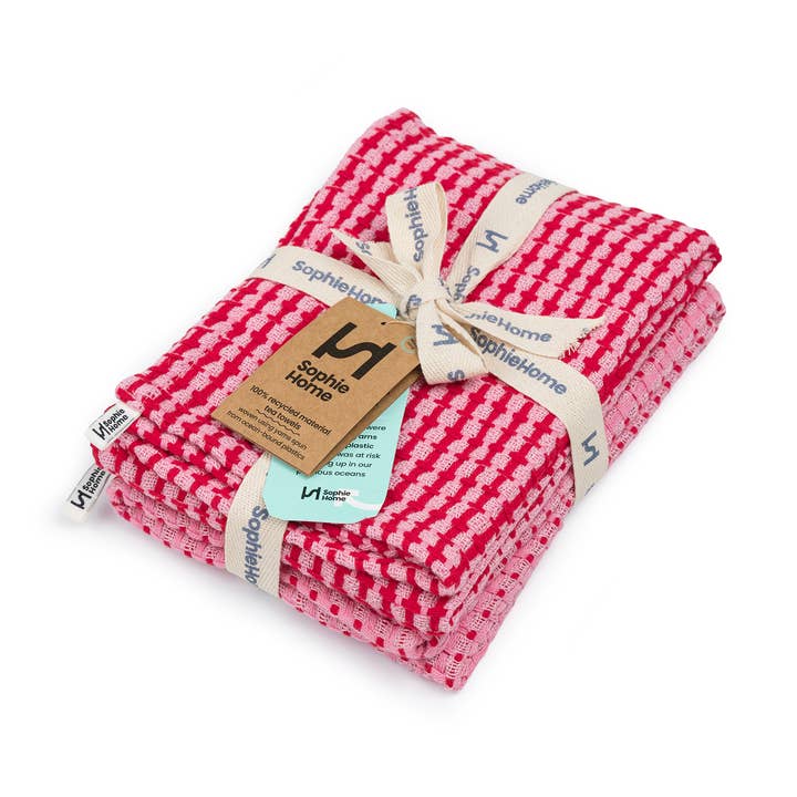 Geschirrtuch 2er-Pack aus recycelten Materialien: Rosa für den Großhandel von Sophie Home Ltd