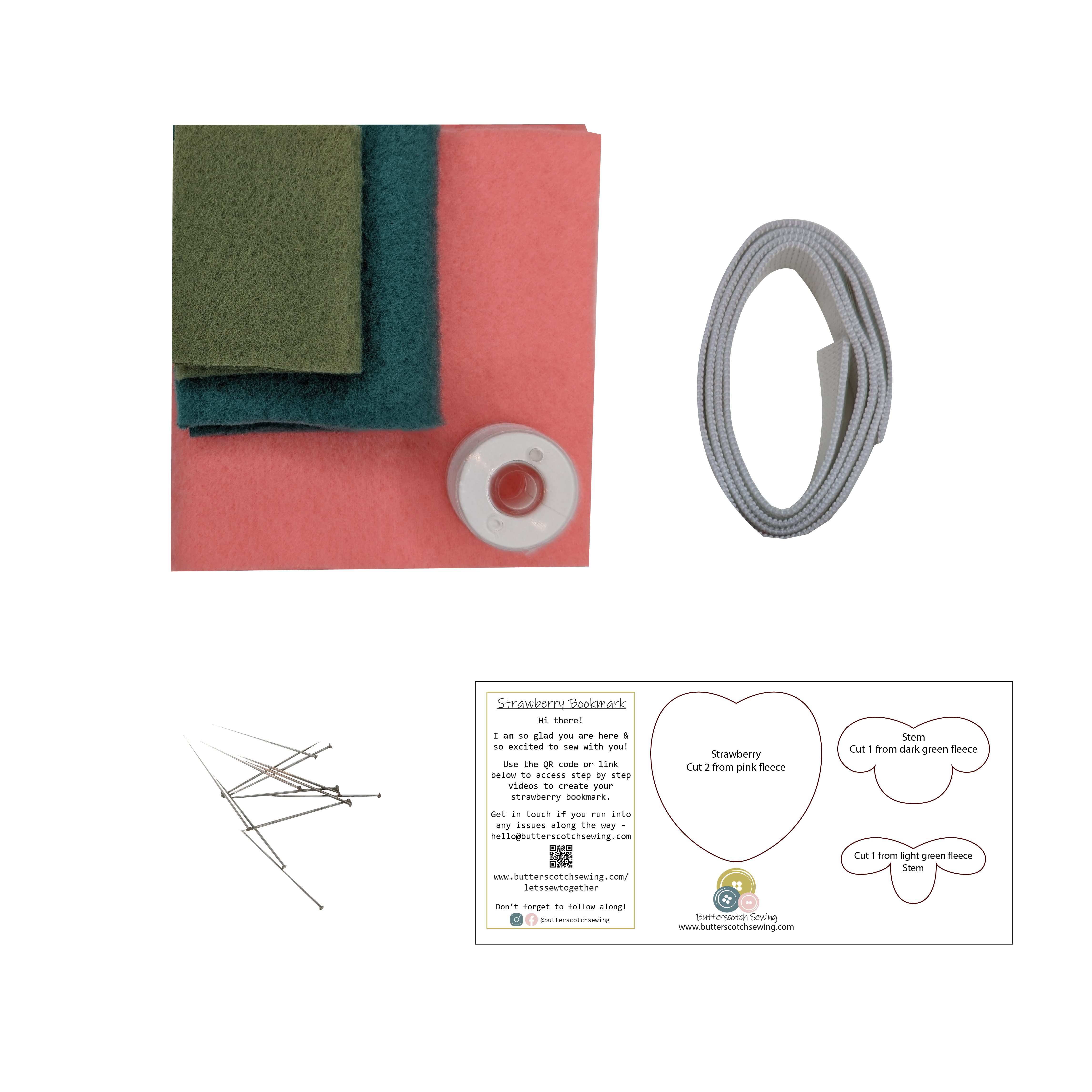 Butterscotch Sewing - Wholesale DIY Craft Kit - DIY Strawberry Bookmark Sewing Kit1