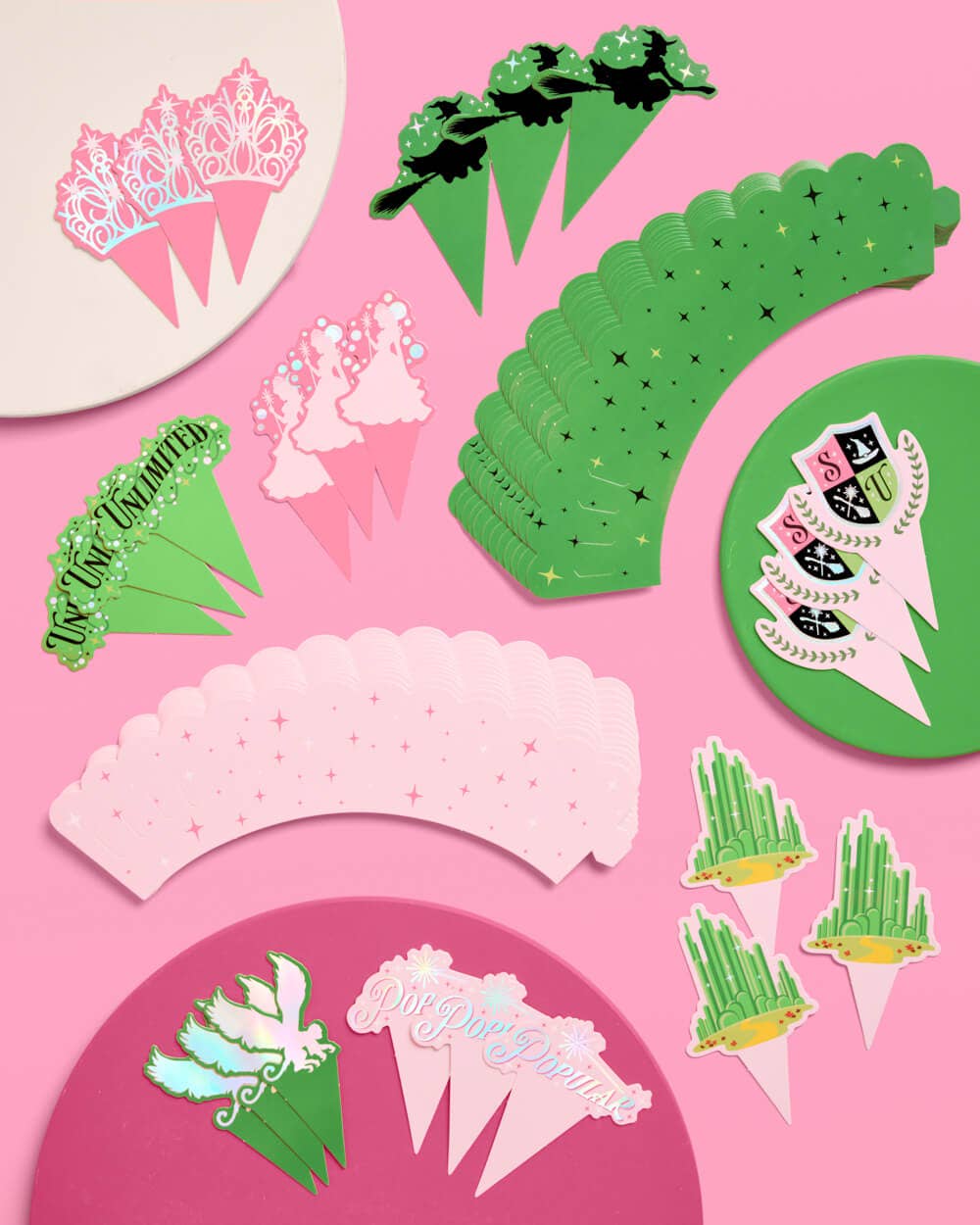 xo, Fetti - Wholesale Cake/Cupcake Topper - Pink Green Witch Cupcake Toppers | pink green witch party1