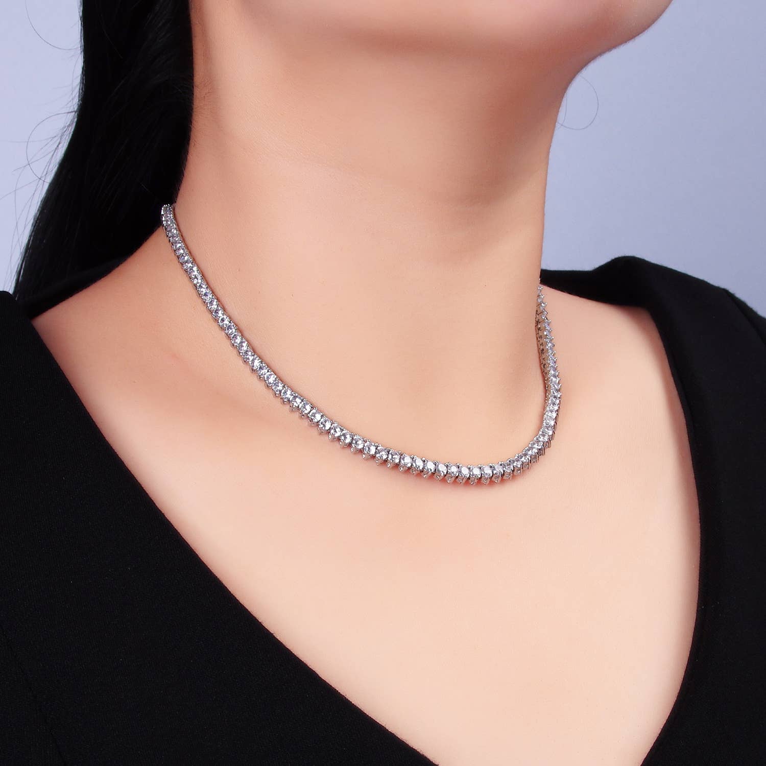 Aim Eternal – wholesale Link & chain necklace – Silver Clear CZ Tennis Chain Necklace | WA-26621