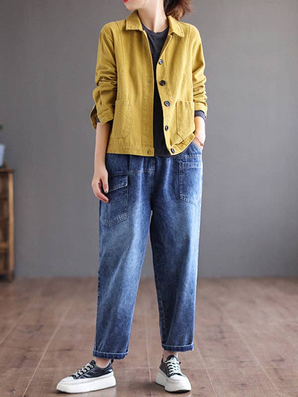 Plush Looks - Wholesale Jacket - Women's - Vintage Loose Long Sleeves Buttoned Solid Color Lapel Collar Outerwear10