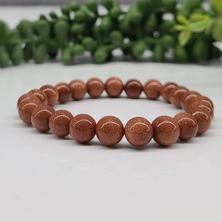 Brazalete de piedras preciosas elásticas Goldstone de 8 mm para venta al por mayor de Meraki Gemstones