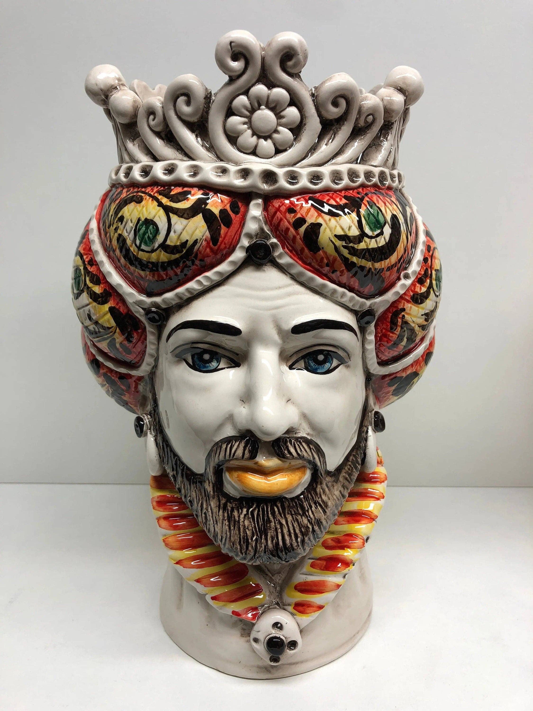 DD Ceramiche Siciliane - Wholesale Decorative Figurine - Norman Moor's Heads Caltagirone Ceramic Line cm H.30 L.19 Handcrafted Yellow Orange6