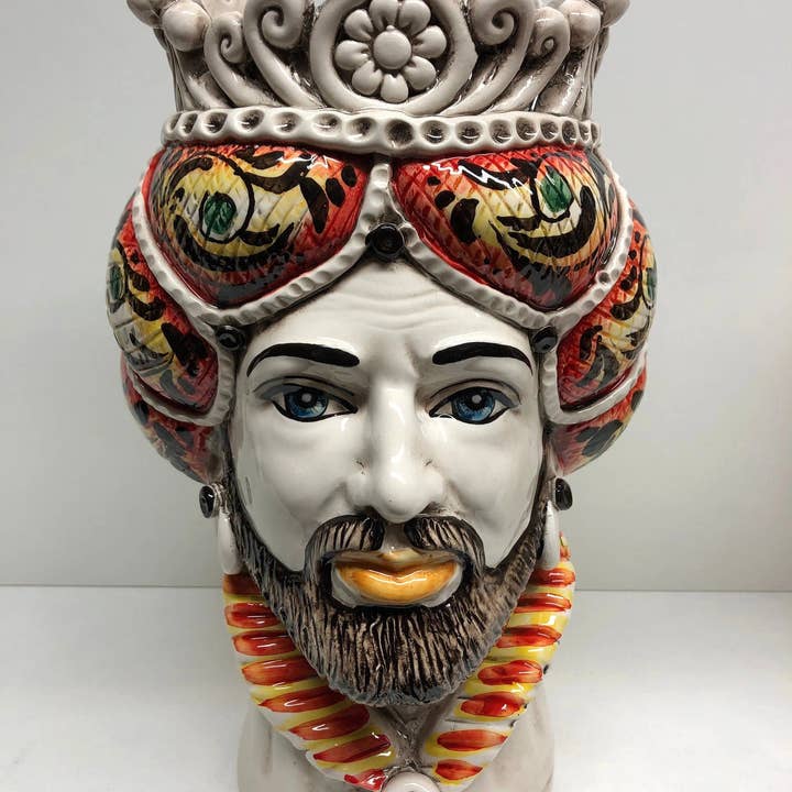 DD Ceramiche Siciliane - Wholesale Decorative Figurine - Norman Moor's Heads Caltagirone Ceramic Line cm H.30 L.19 Handcrafted Yellow Orange6