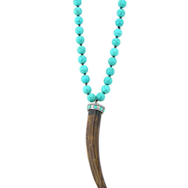 NKS160907-03 10MM KNOTTED TQ BALL, SUEDE CORD, W/TUST PENDANT for wholesale by Western Elite Jewelry