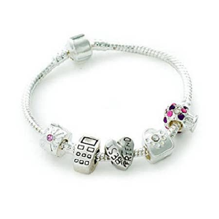 Teenager's/Tween's 'Best Friends Forever' Silver Plated Charm Bead Bracelet for wholesale by Liberty Charms