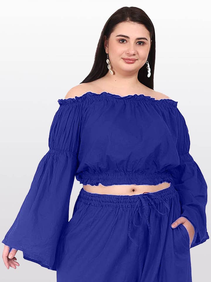 Dames Off Shoulder Slit Lange Mouw Crop Lengte Katoenen Tops voor wholesale door Wevez