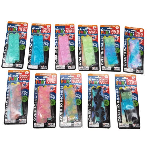 Novelty Closeout - Wholesale Fidget Toy - Kids - Squid Fidget Pop Strip Blister Pack Assortment- 24/Pack1