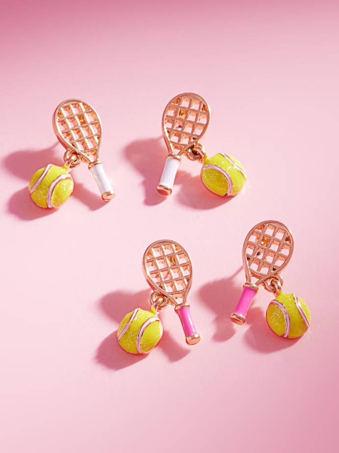 Game Day Tennis Racket Ball Enamel Post Earrings for wholesale by Designature New York