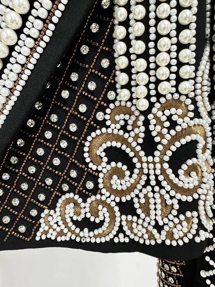 Schwarz JK133Y Luxuriöse, handbestickte Kurzjacke mit Perlen und Diamantverzierung für den Großhandel auf Faire3