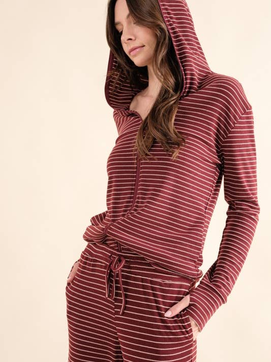 Lätt stickad randig zip-up hoodie och byxset för wholesale av Pink Irene Wholesale
