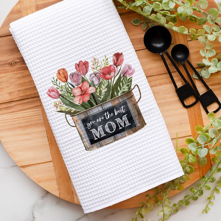Floral Best Mom Towel Spring Floral Kitchen Mothers Day Gift for wholesale by Canary Road