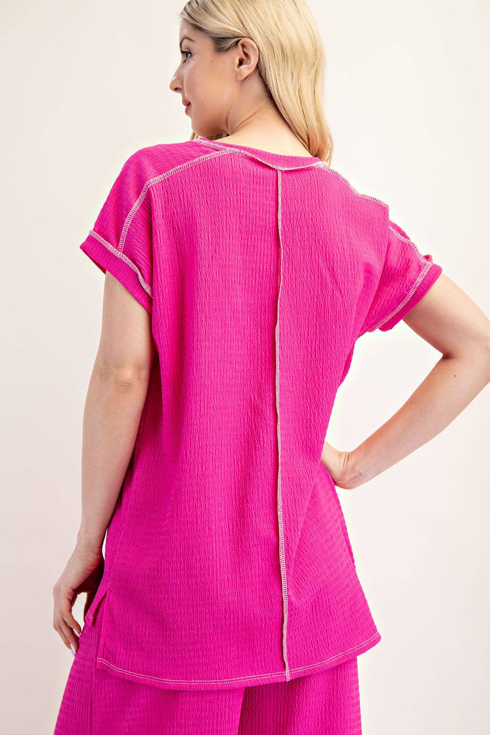 Celeste Clothing - Wholesale Knit Top - Women's - PLUS SIZE RELAXED-FIT TEXTURED TOP SHORT SLEEVES -CT238954