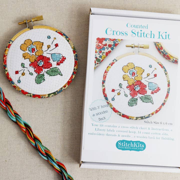 Stitchkits Crafts - Wholesale Embroidery/Cross Stitch Supplies - Floral Cross Stitch Kit Embroidery Hoop Kits. 6