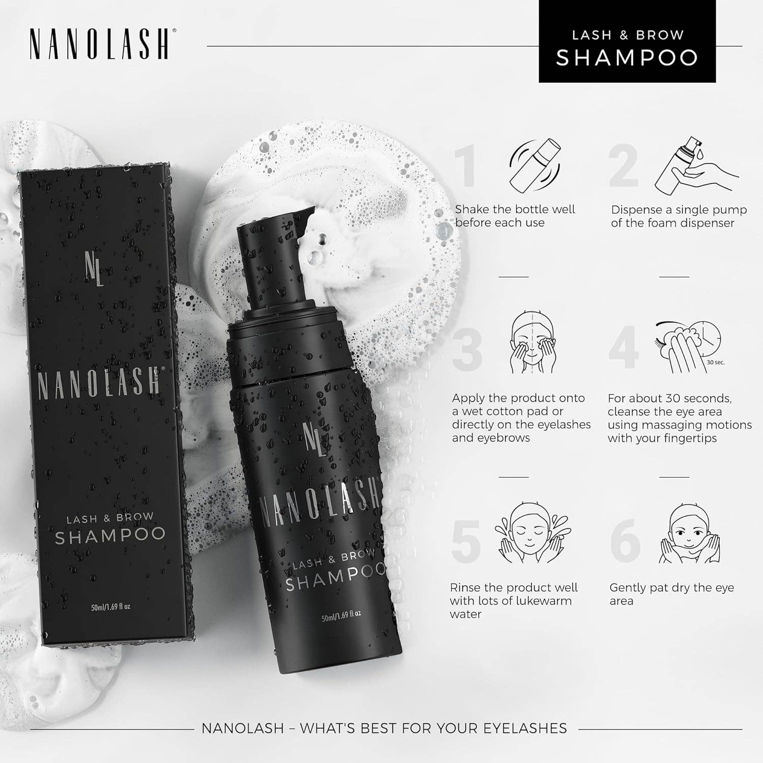 Beauty Goddess - Wholesale Eyelash/Brow Serum - Nanolash Lash & Brow Shampoo 50 ml - cleansing shampoo for eyelashes and eyebrows, eyelash foam, eyelash extension cleanser4