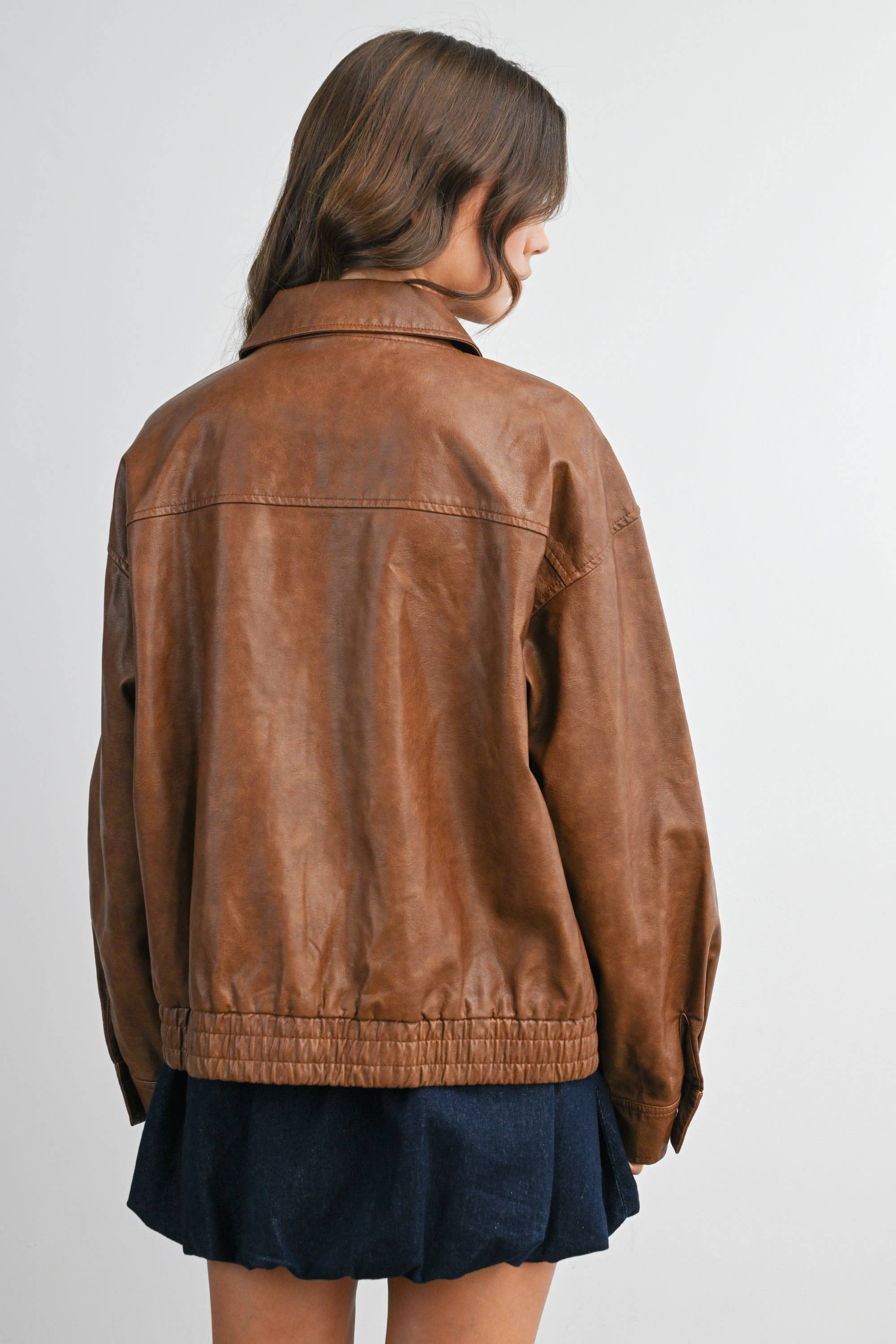 BUTTERMELON - Wholesale Jacket - Women's - Collared Zip-Front Leather Jacket - BMJ796827