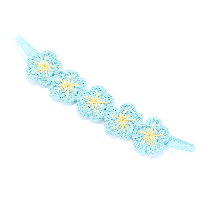 Little Girls Artisan Flower Headband- Blue for wholesale by Peppercorn Kids