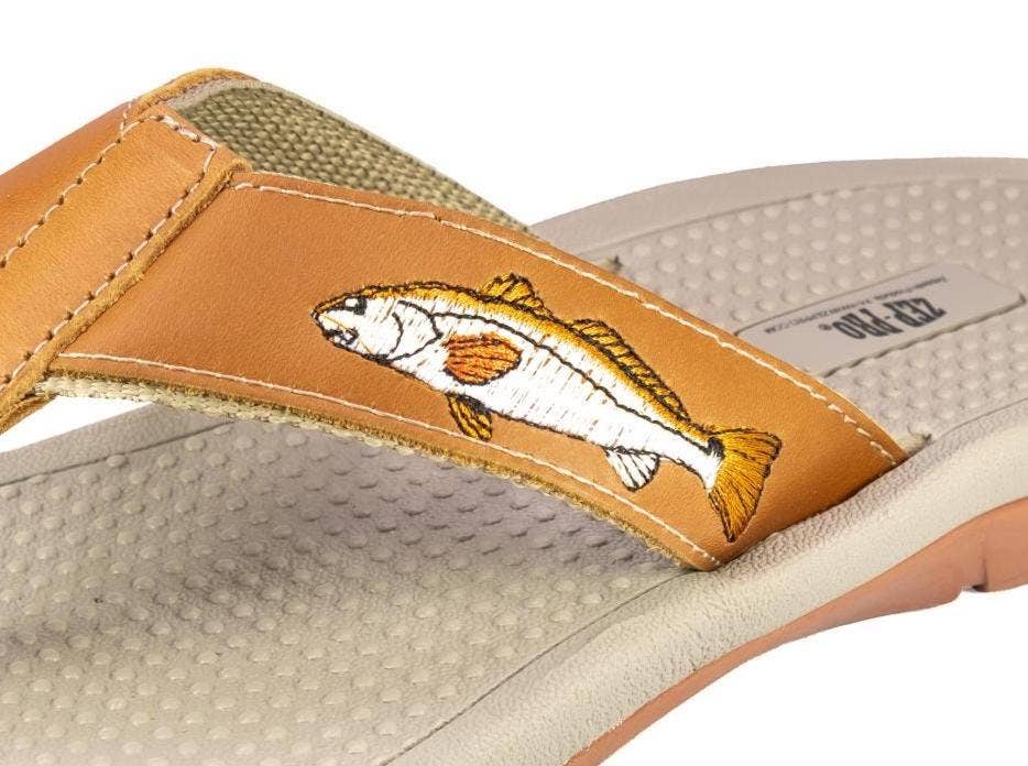 Zep-Pro - Wholesale Flip Flops - Men's - Redfish Men's Fishing Tan Leather Embroidered Fishing Sandal6