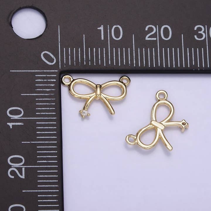 Aim Eternal - Wholesale Individual charm/pendant - 14K Gold Filled 11mm Mini Bow Ribbon CZ Connector | G3921