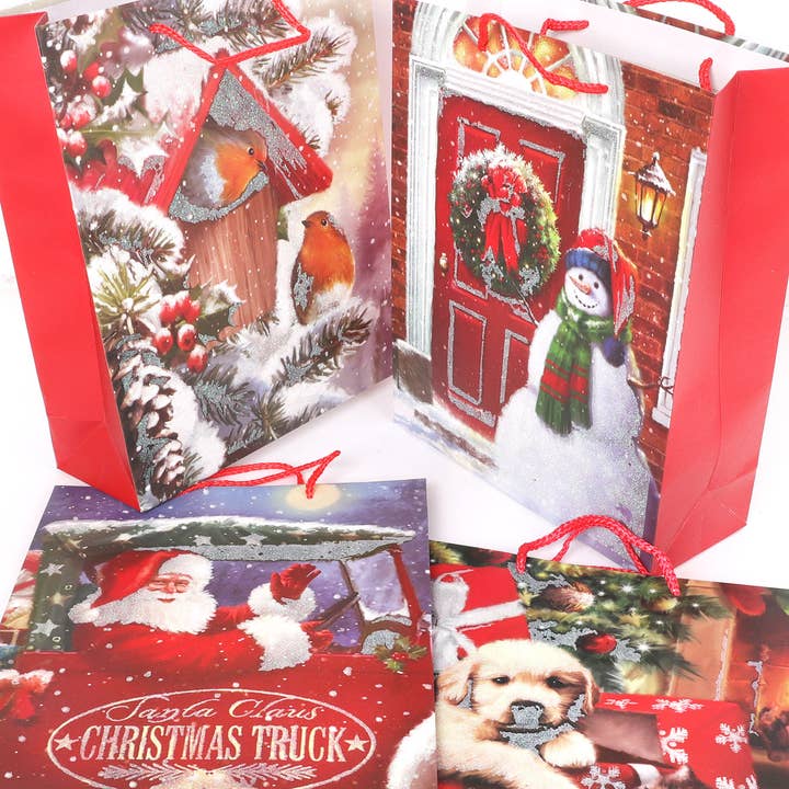 SP Sophia Collection - Wholesale Gift Bag Set/Pack - 12 Pack Assorted Vintage Christmas Paper Gift Bags