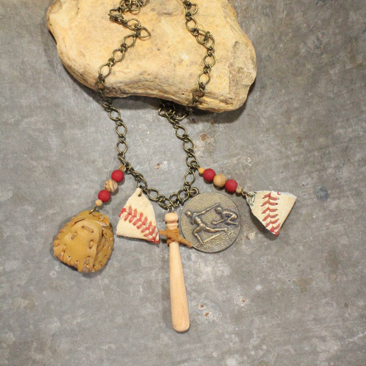 The Primitive Peddler, Inc. - Wholesale Pendant/Charm Necklace - Take Me Out To The Ballgame Vintage Charming Necklace5