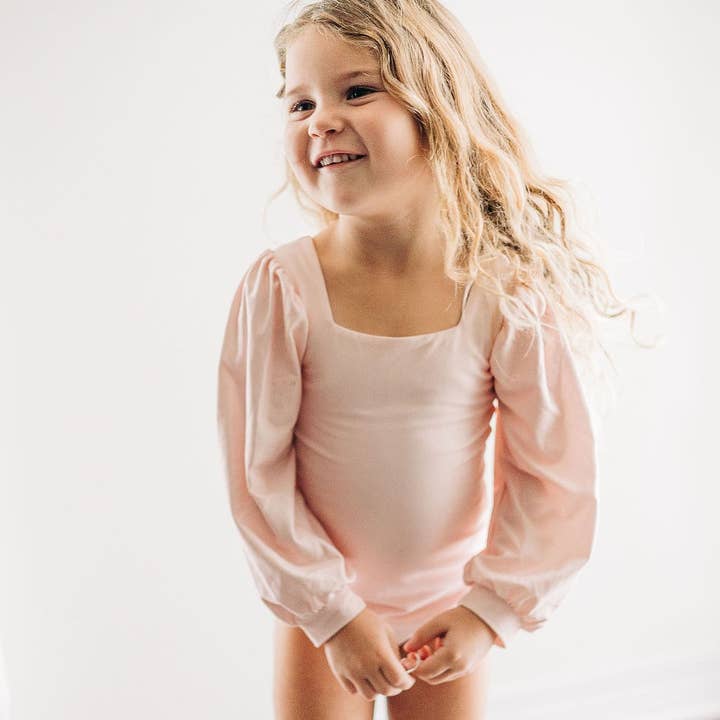Puff Sleeve Leotard - Pink Bliss (Long Sleeve) for wholesale by Cheeky Plum