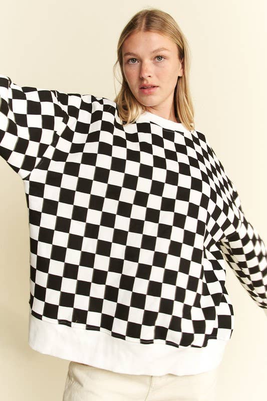 JADE BY JANE - Vendita all'ingrosso Felpa - Donna - FELPA A MANICHE LUNGHE CON STAMPA A QUADRI0