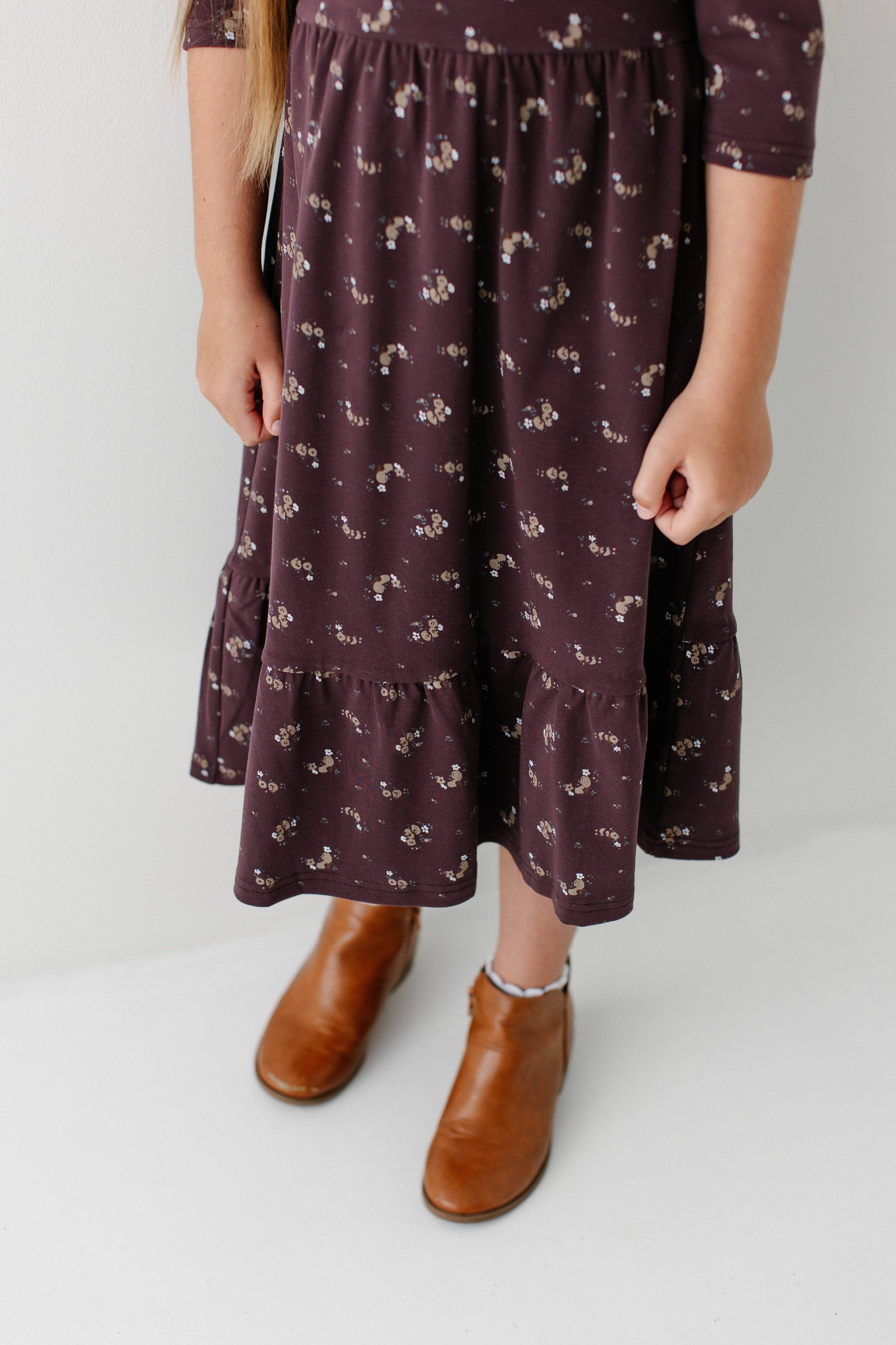 Violet poussiéreux Robe midi à étages à manches 3/4 'Shiloh' pour fille en vente sur Faire3
