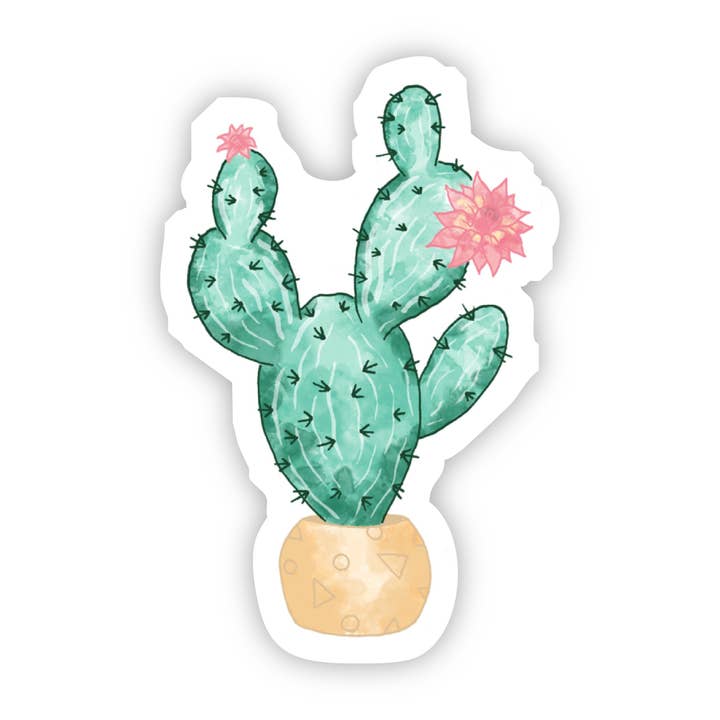Cactus with Pink Flower Sticker - Watercolor for wholesale by Big Moods