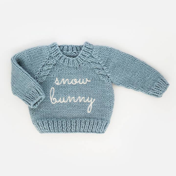 Huggalugs - Wholesale Knit Sweater - Baby - Snow Bunny Surf Blue Crew Neck Sweater for Baby & Toddler