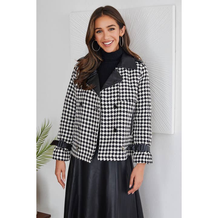 CASACO CLÁSSICO DE BOTÃO DUPLO HOUNDSTOOTH (90117-BLK/WHT) por atacado de VENTI6