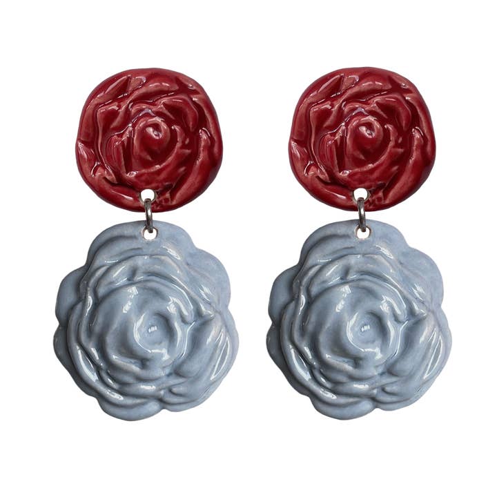 Brincos de cerâmica leves aro rosas bicolor-primavera por atacado de Blanca Olmos Studio