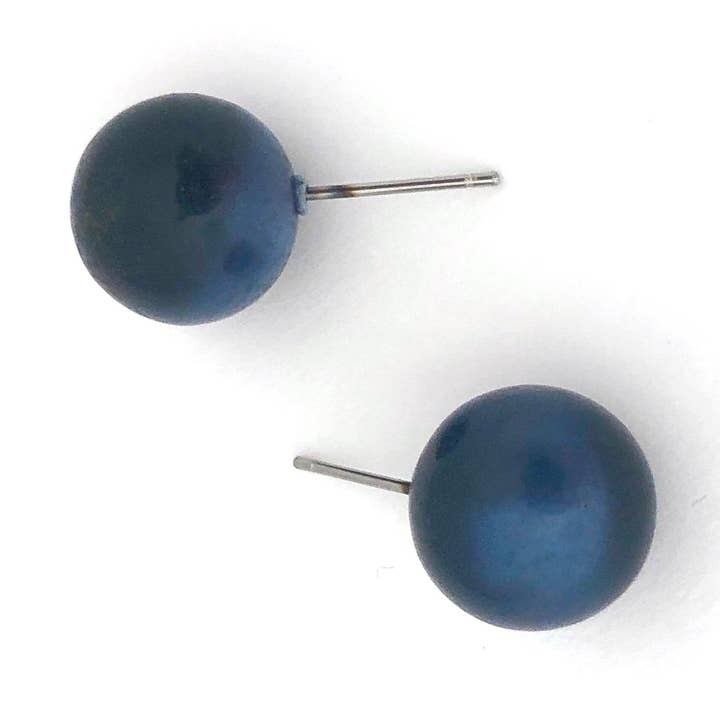 Slate Blue Moonglow Ball Stud Earrings for wholesale by Leetie Lovendale