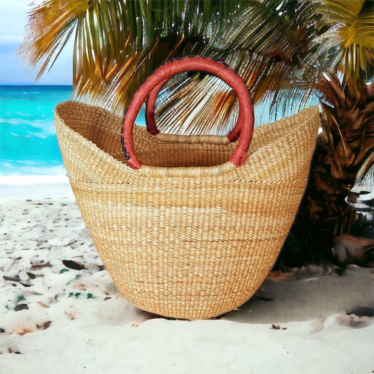The African Home Goods - Wholesale Beach Bag - Large Yikene U-Shopper - Ghana Bolga Basket Fair Trade1