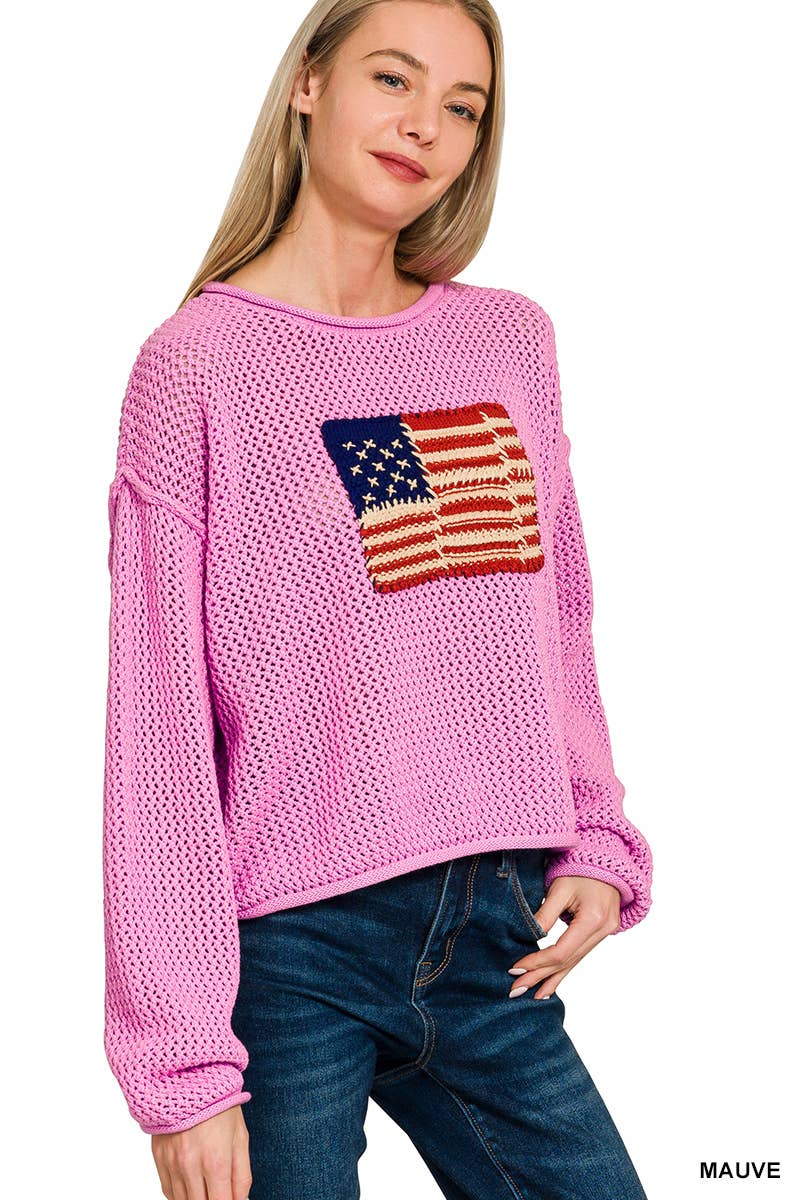 42POPS - Wholesale Knit Sweater - Women's - 1029 4th of July American Flag Crew Neck Sweater SI-280459