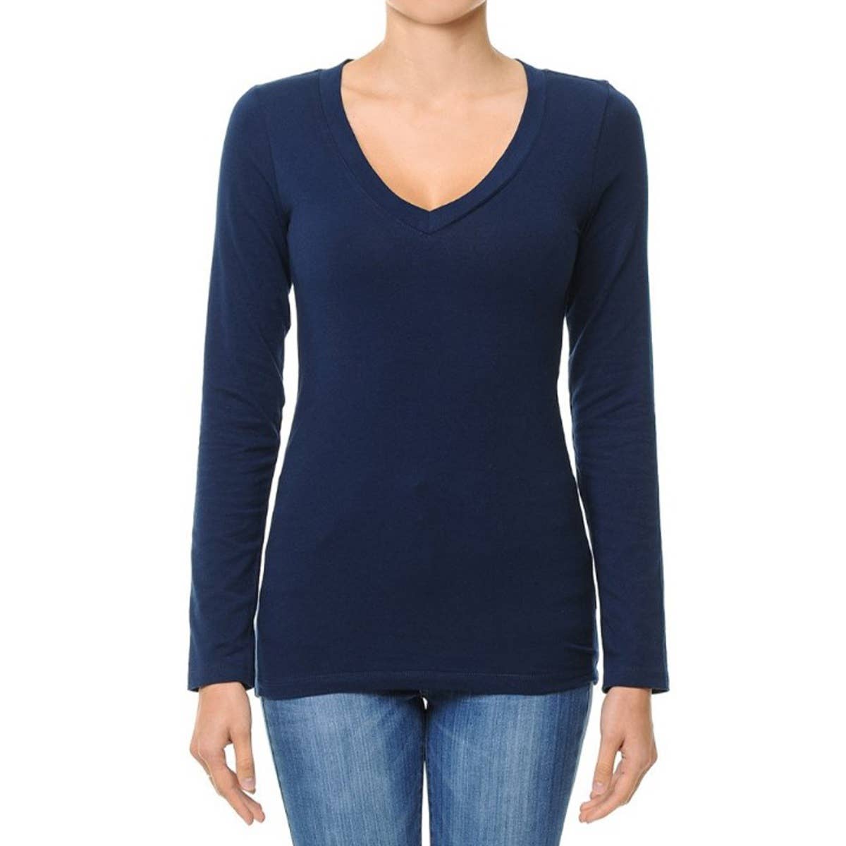 UP CLOTHING - Wholesale T-Shirt - Women's - V NECK LONG SLEEVE BASIC TOP7