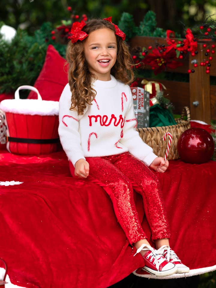 Merry Knit Sweater and Red Dazzling Sequin Pant Set for wholesale on Faire1