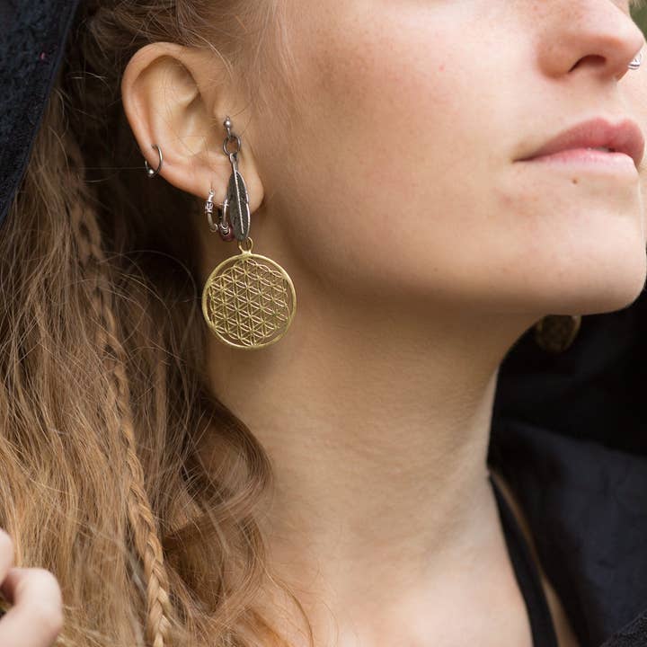 Arya Clothing - Wholesale Dangle earrings - Flower of Life Earrings - Brass1