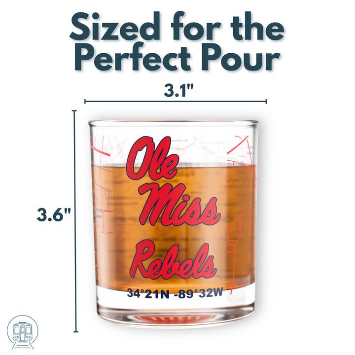 Greenline Goods - Wholesale Cocktail/Liquor Glass - University of Mississippi Rebels College Whiskey Glasses (Set of 2), 10 oz – Full-Color Logo + Campus Map4