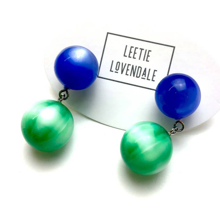 Blue & Green Starburst Moonglow Lollipop Drop Earrings for wholesale by Leetie Lovendale