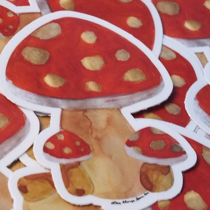 Red Mushroom Cap Sticker - Waterproof Vinyl Sticker for wholesale by Love Always, Laura Ann