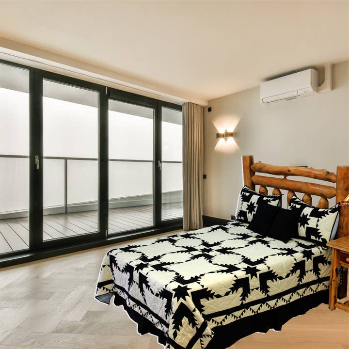 Coal Feathered Star Quilt, Patchworked cotton Quilts. for wholesale by Patch Magic