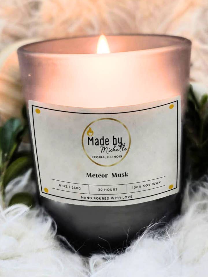 Meteor Musk - 8oz Grey Frosted Jar Soy Candle for wholesale by Made by Michelle Candles