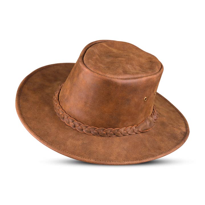 Brown Unisex crush- und faltbarer Outdoor-Lederhut, wasserdicht für den Großhandel auf Faire4